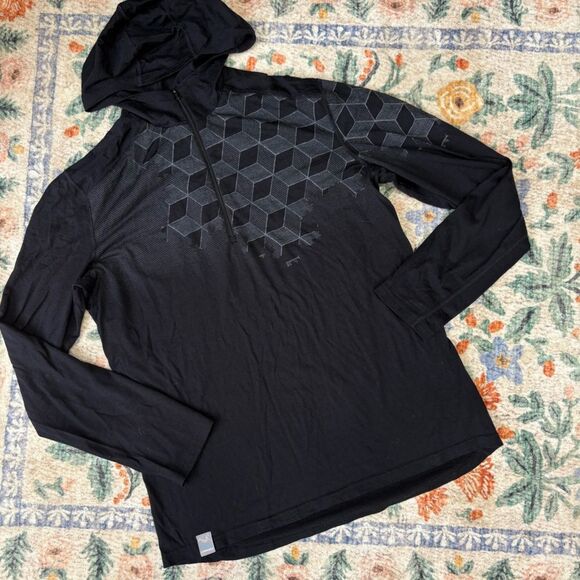 Icebreaker X Simon Beck Bodyfit 200 Merino Wool 1/4 Zip Hoodie Black/Gray Sz XL - Picture 1 of 6